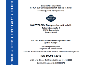 SWIETELSKY Deutschland erhält Energiezertifizierung nach DIN EN ISO 50001 - DE