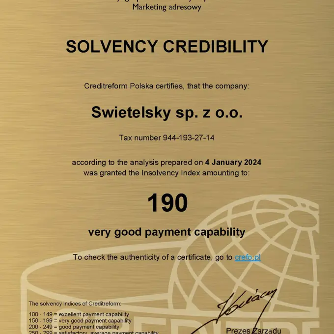 Solvency Credibility Swietelsky Sp. Z O.O. 2024 01 04